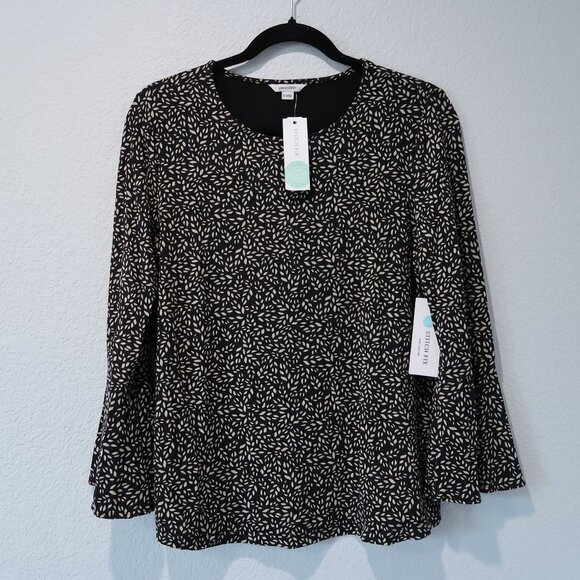 Sweet Grey Tops - Sweet Grey Blouse Womens S Bell Sleeve Knit Long Sleeve Shirt NWT Black Tan